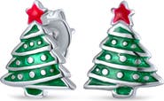 BLING JEWELRY Sterling Silver Enamel Christmas Tree Stud Earrings