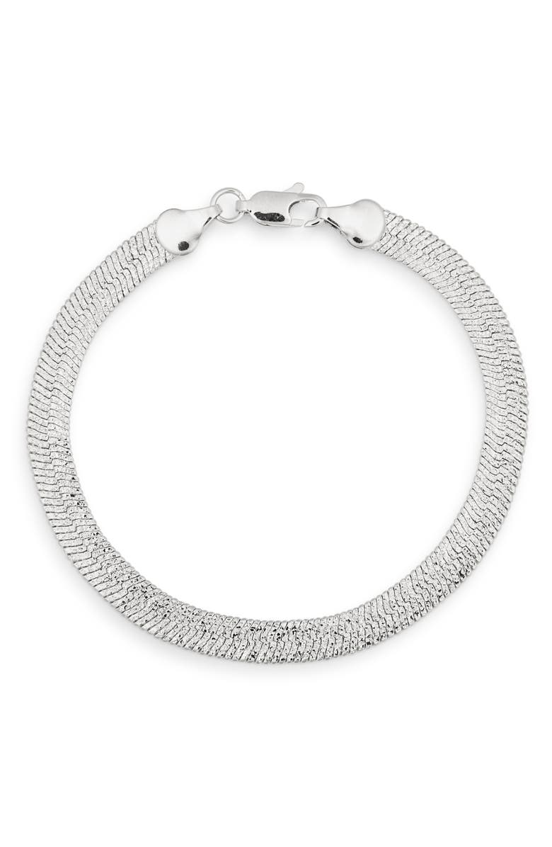 Sterling Forever Dawn Textured Herringbone Bracelet, Main, color, Silver
