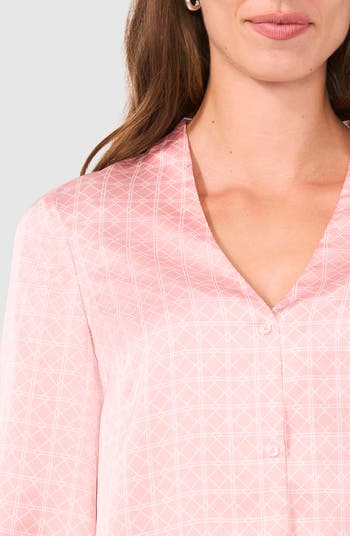 Collarless Satin Button-Up Shirt