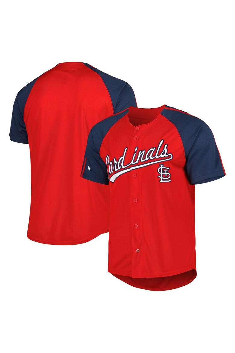 Men's Stitches Red St. Louis Cardinals Button-Down Raglan Fashion Jersey, Main, color, Red
