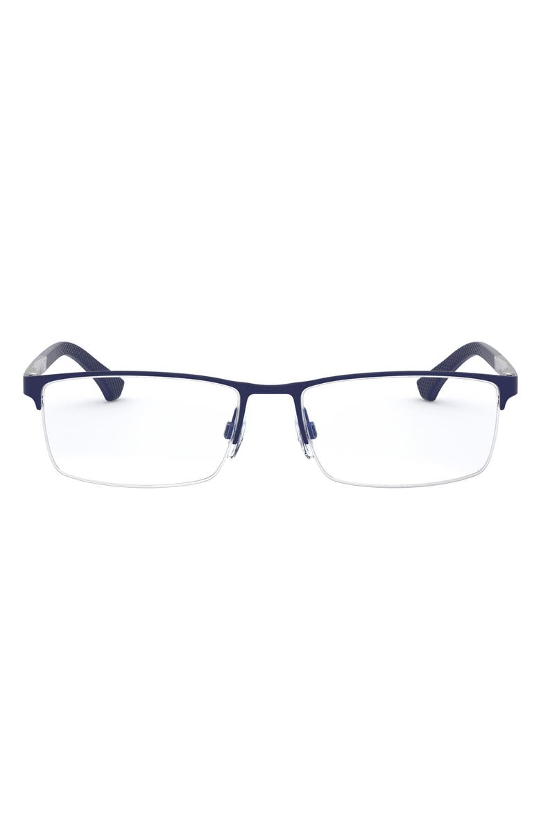 Emporio Armani 53mm Half Rim Optical Glasses, Main, color, Rubber Blue / Demo Lens