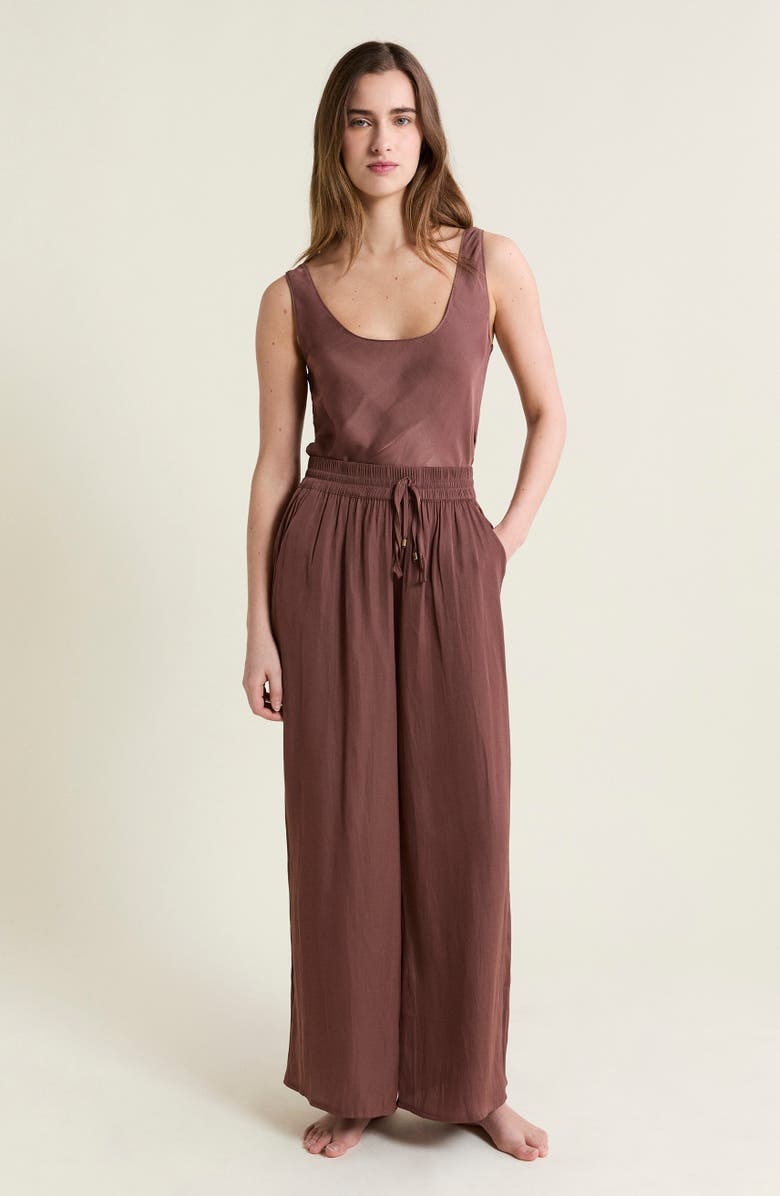 Etam Cheeta Wide Leg Pajama Pants, Alternate, color, Chocolate