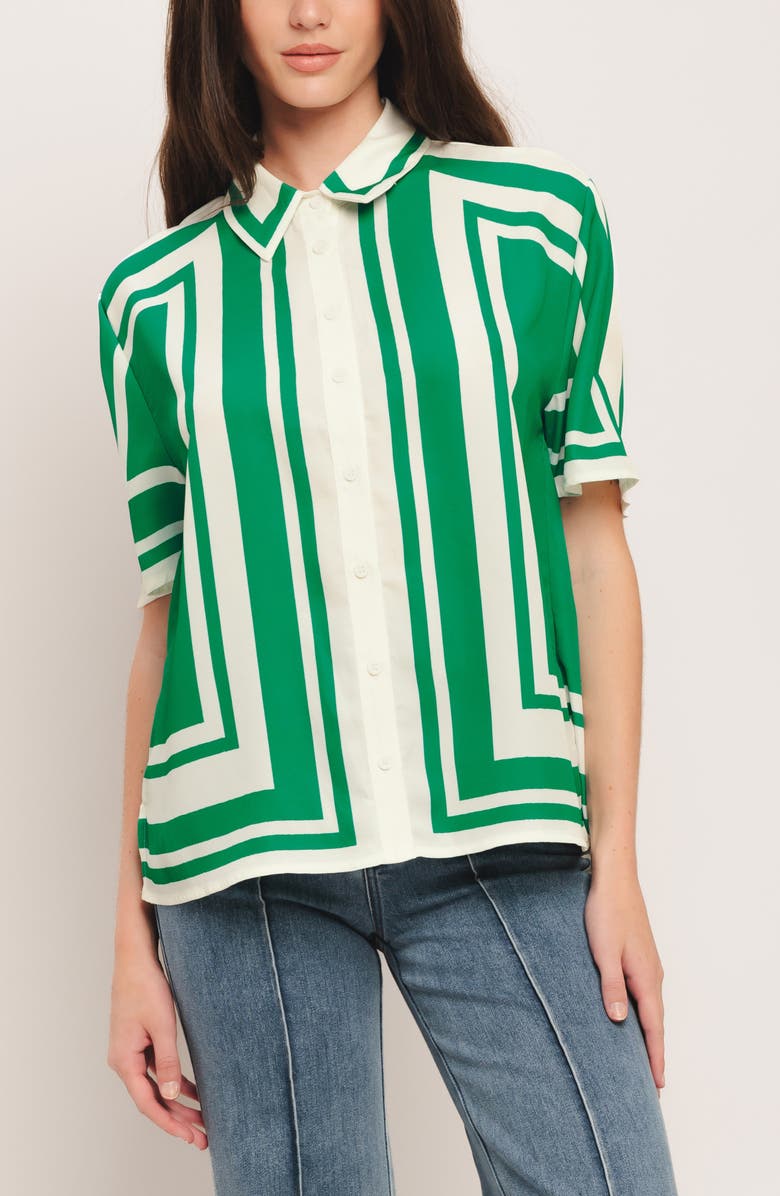 FLYING TOMATO Striped Button Up Top, Main, color, Ivory Green