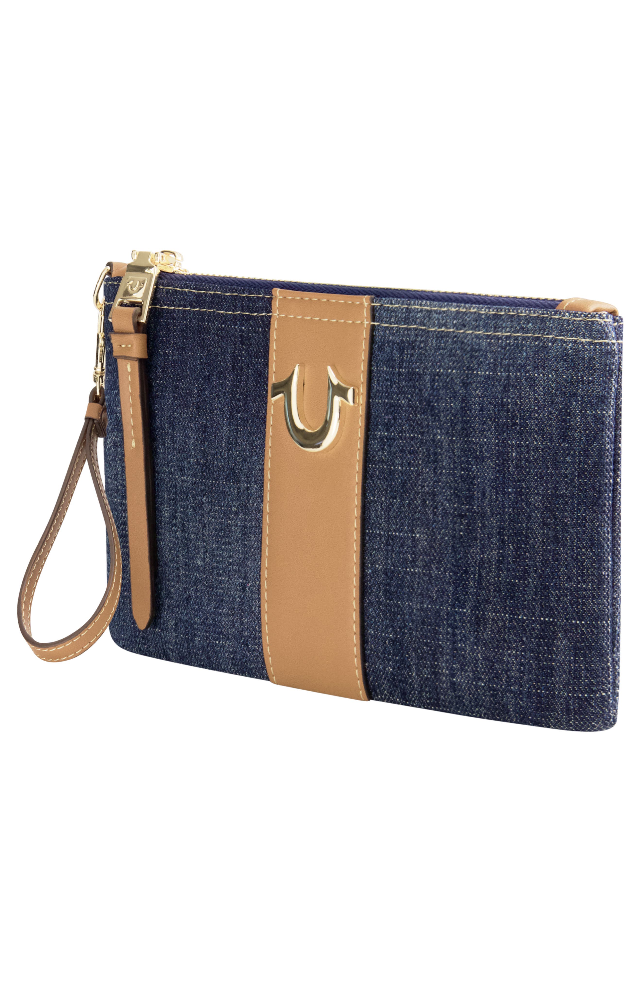 Horseshoe Denim Wristlet Pouch, Alternate, color, DARK DENIM