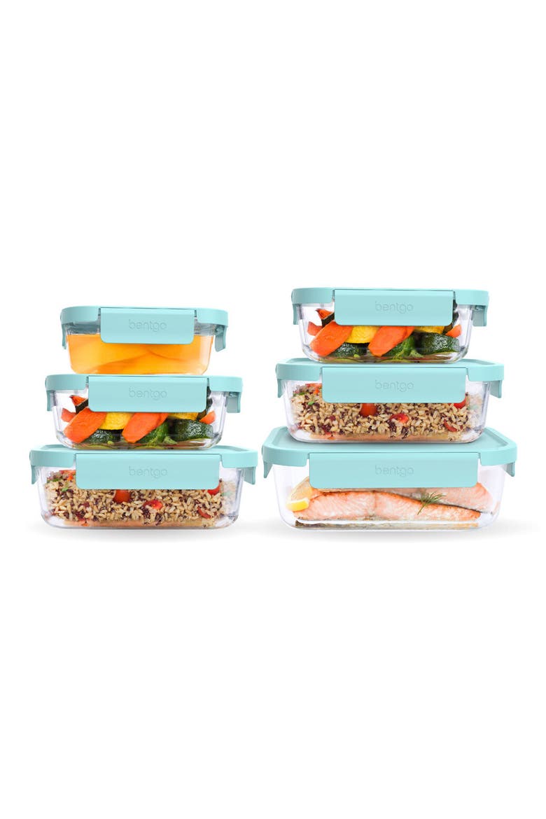 12-Piece Leak Proof Glass Food Storage Set, Main, color, AQUA