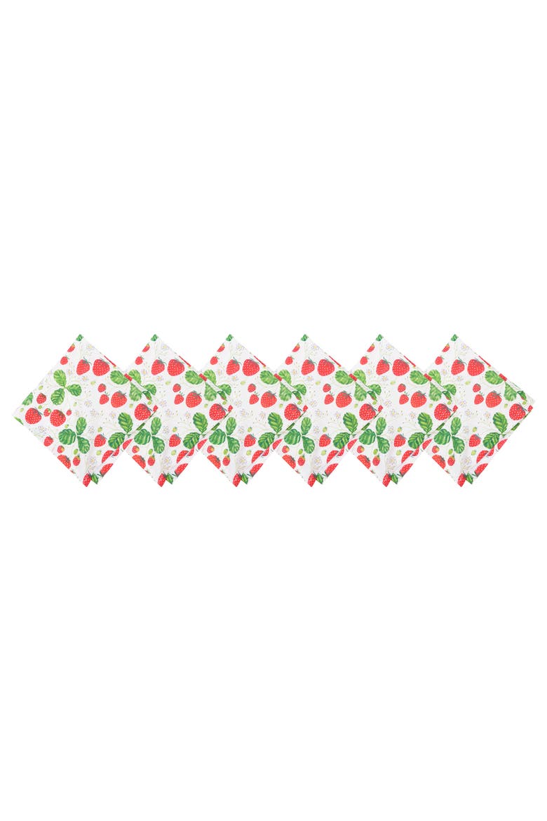 Strawberry Patch & Plaid Napkin Set of 6, Main, color, Red