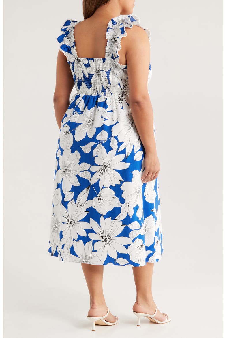 Smocked Ruffle Midi Dress, Alternate, color, PALACE BLUE MULTI