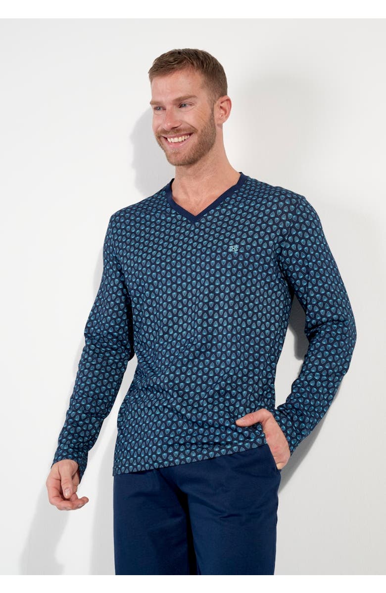 HOM Cairo Long Pajama Set, Alternate, color, Navy Print