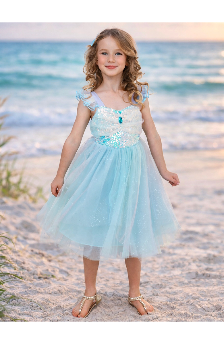 Mia Belle Girls Ocean Princess Sequin Tulle Dress, Alternate, color, Blue