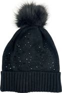 MARCUS ADLER Crystal Embellished Faux Fur Pompom Beanie
