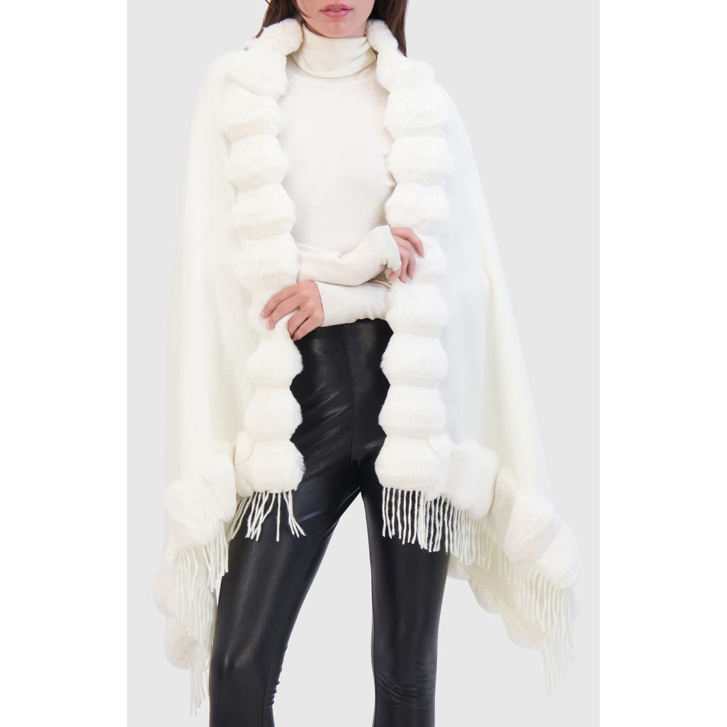 Lyla Grant Cashmere & Wool Blend Cape With Fur-free Chinchilla (faux Fur) Trim) In White