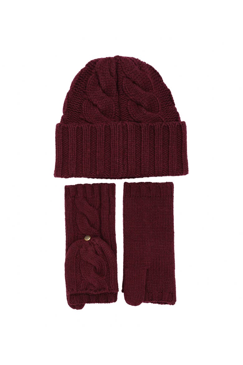 cable hat and convertible mitten gift set, Alternate, color, dark garnet