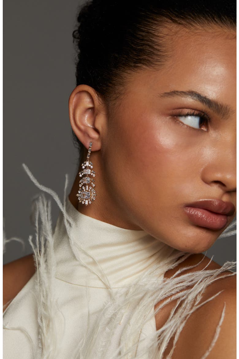 Stellar Feather Cubic Zirconia Drop Earrings, Alternate, color, GOLD