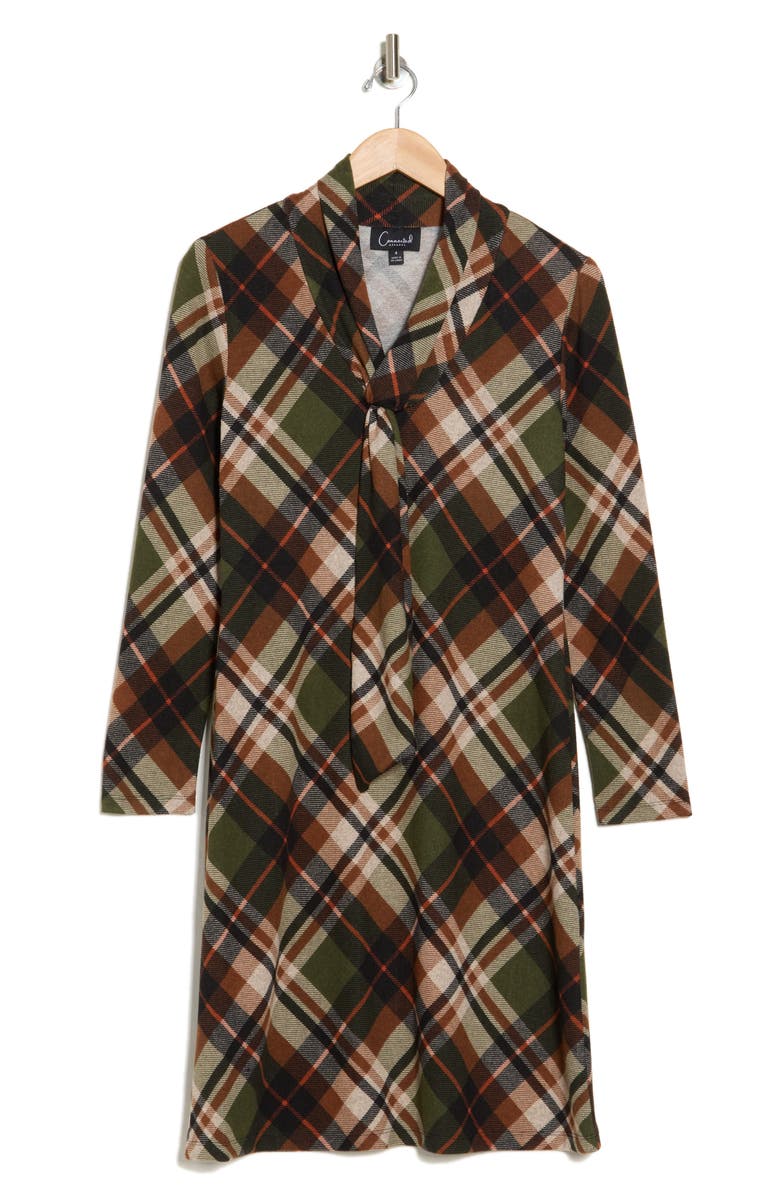 Connected Apparel Tie Neck Long Sleeve Dress, Alternate, color, Olive