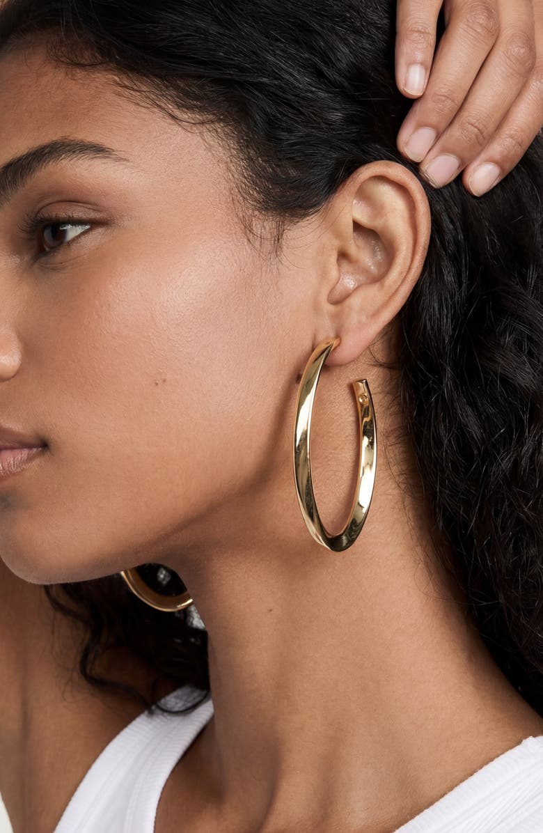 Ettika Elongated Oval Hoop Earrings, Alternate, color, Gold