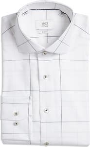 1863 by Eterna Slim Fit Windowpane Check Non-Iron Cotton Twill Dress Shirt