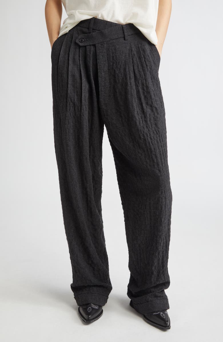 R13 Triple Pleat Crossover Trousers, Main, color, Charcoal