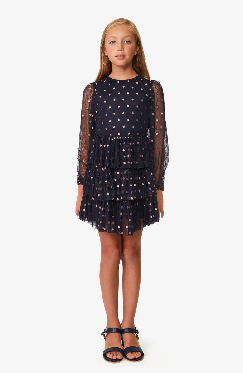 Bardot Junior Kids' Long Sleeve Spot Mesh Minidress, Alternate, color,