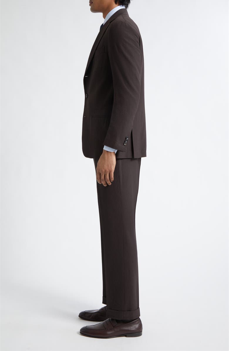 J. Mueser Waverly Tapered Virgin Wool Seersucker Suit, Alternate, color, Brown