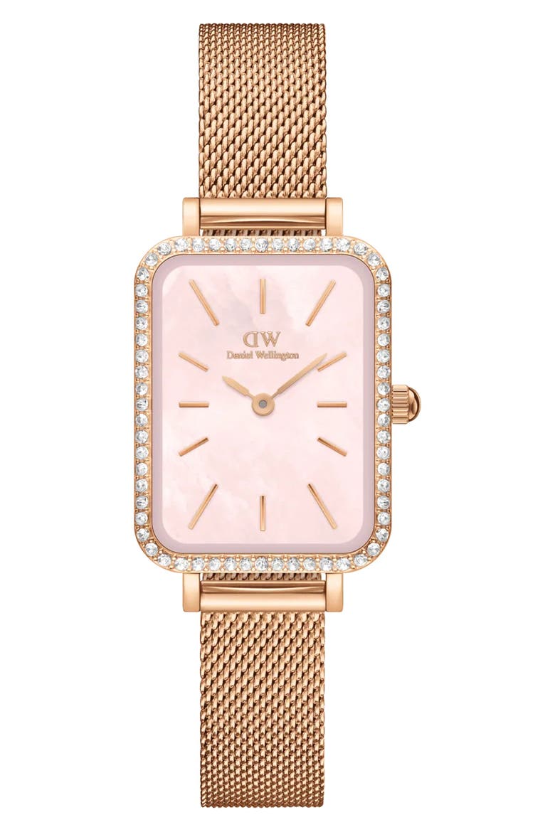 Quadro Mesh Strap Watch, 20mm x 26mm, Main, color, ROSE GOLD