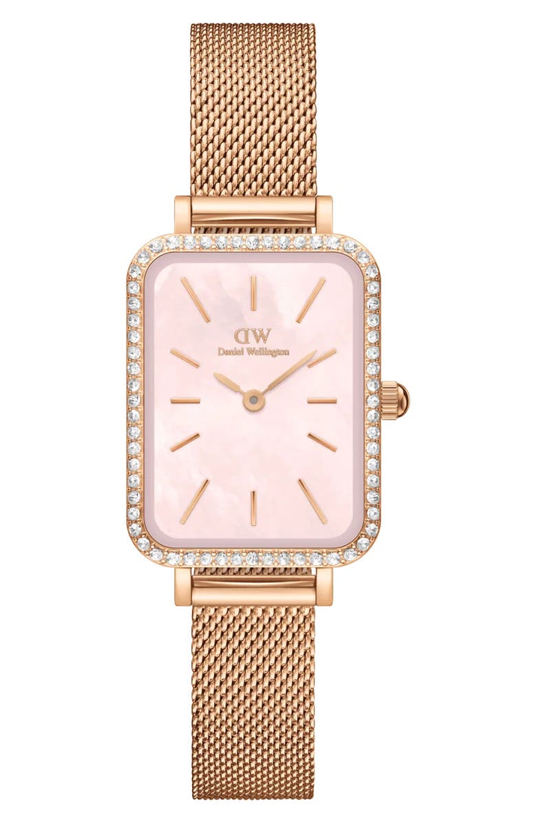 Daniel Wellington Quadro Mesh Strap Watch, 20mm x 26mm, Main, color, Rose Gold