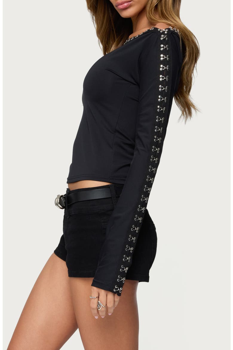Zaina Hook & Eye Trim Crop Top, Alternate, color, BLACK