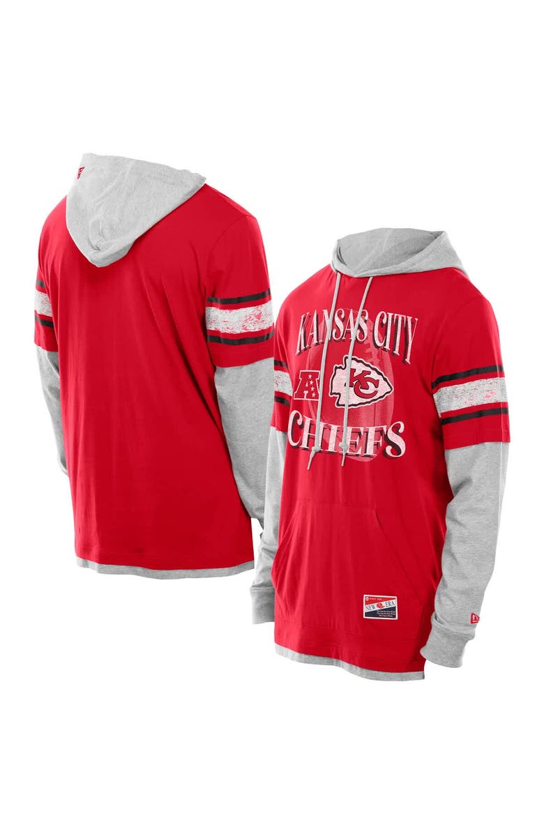 New Era Men's New Era Red Kansas City Chiefs Twofer Layered Long Sleeve Hoodie T-Shirt, Main, color, Red