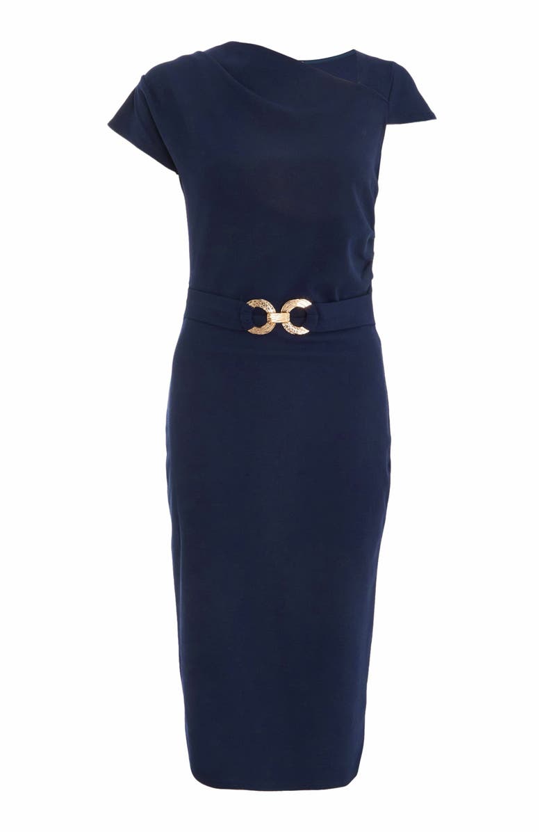 QUIZ Scuba Crepe Midi Dress With Buckle Detail, Alternate, color, 