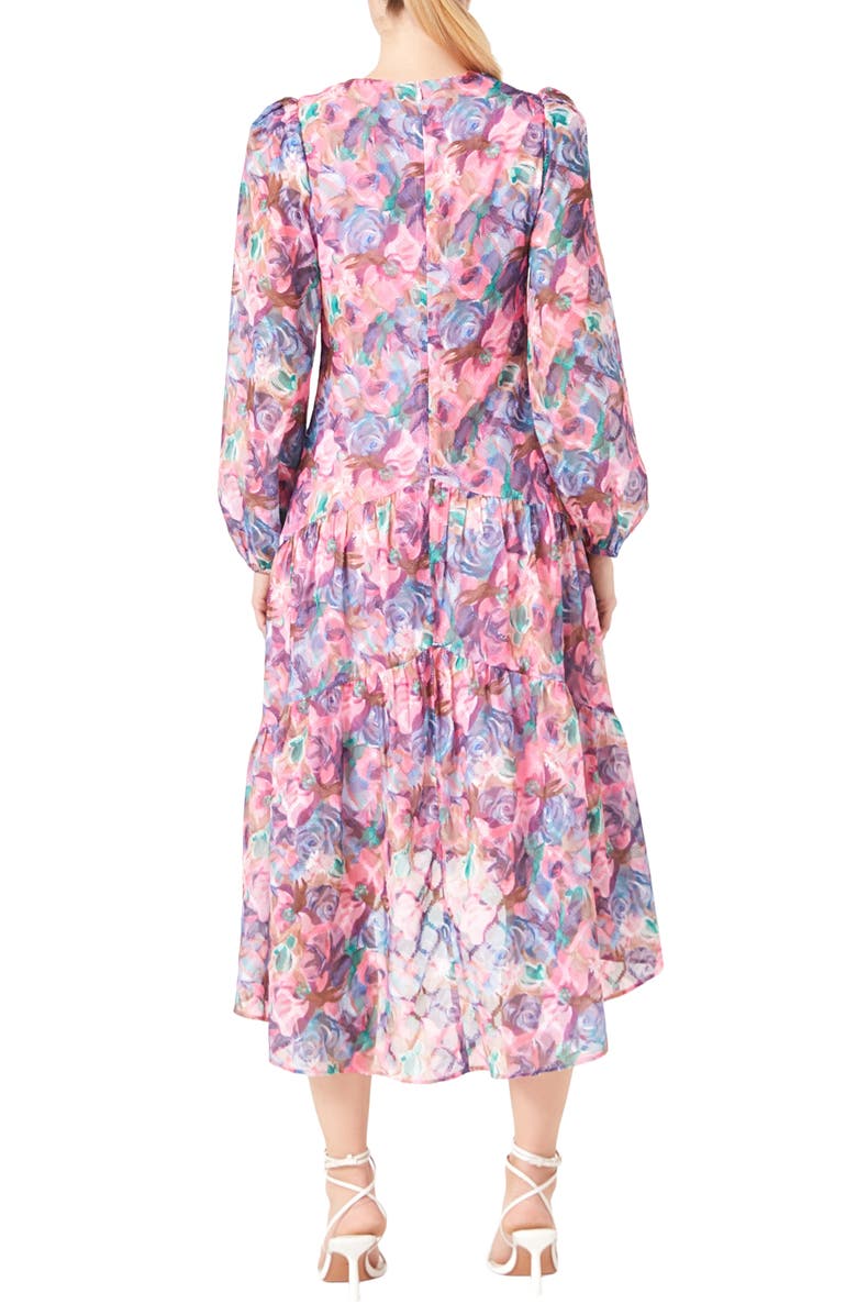 Endless Rose Floral Print Long Sleeve High-Low Dress, Alternate, color, 