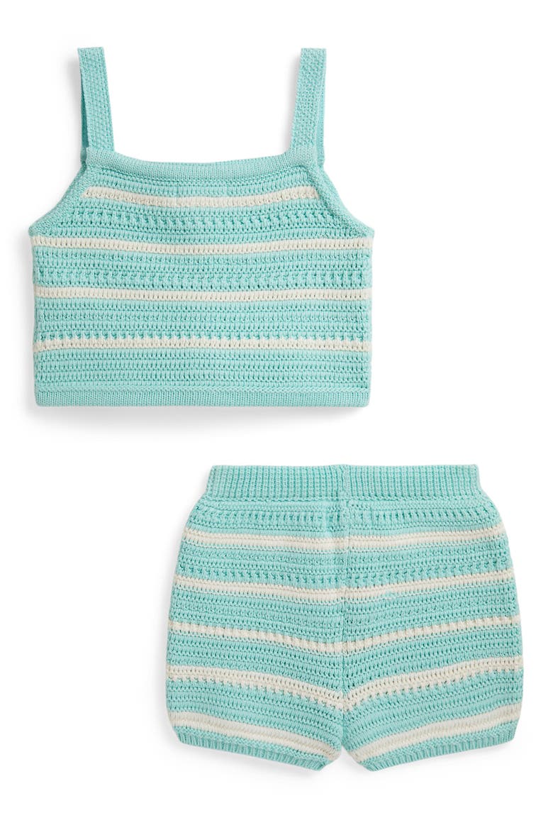 Knit Cotton Boxy Tank & Shorts Set, Alternate, color, PARAKEET/ CLUBHOUSE CREAM