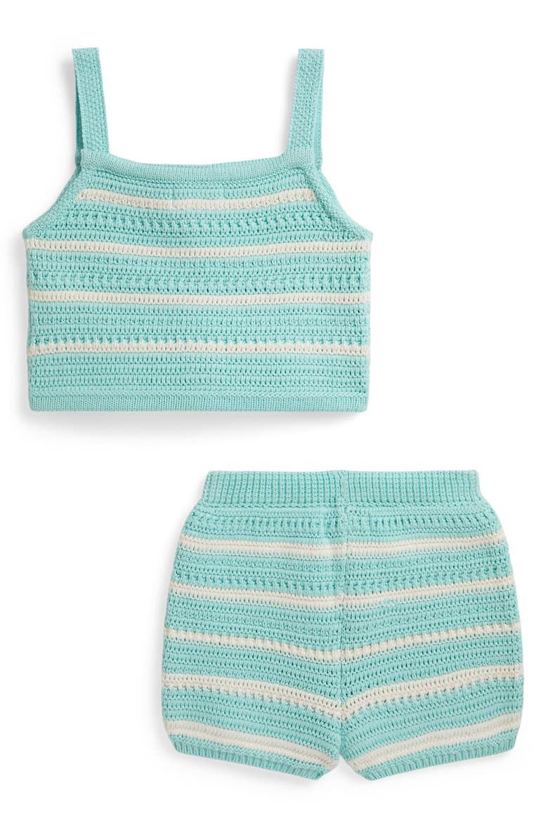 Ralph Lauren Knit Cotton Boxy Tank & Shorts Set, Alternate, color, Parakeet/ Clubhouse Cream