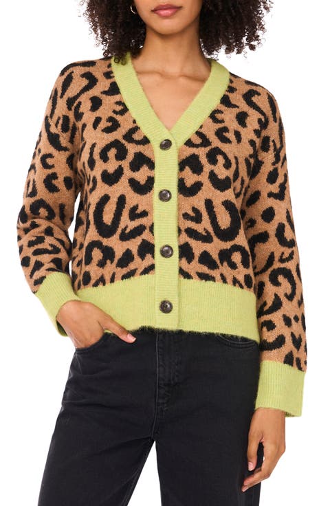 Colorblock Trim Leopard Spot Cardigan