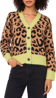 1.STATE Colorblock Trim Leopard Spot Cardigan