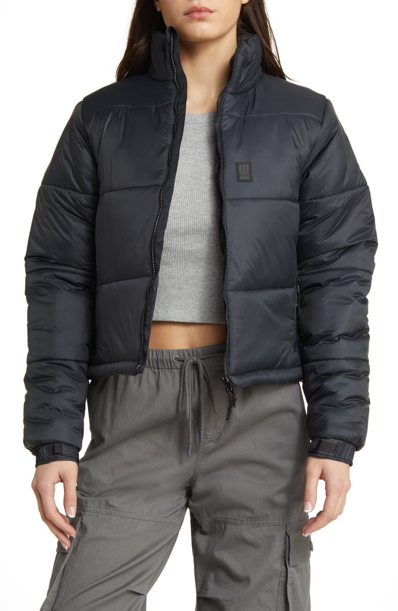 Topo Designs Mountain Water Resistant Recycled Nylon Puffer Jacket, Main, color, Black
