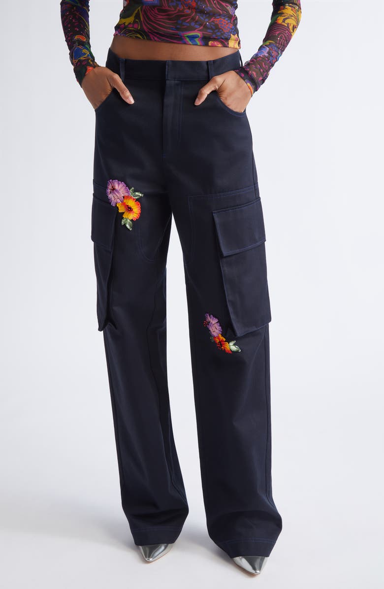 Area Flower Embellished Cargo Pants, Main, color, Midnight Blue