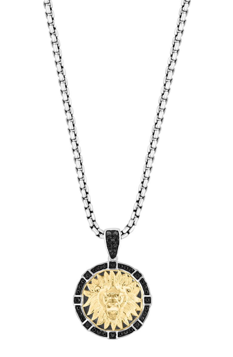 EFFY Two-Tone Black Spinel Lion Head Medallion Pendant Necklace, Main, color, Black