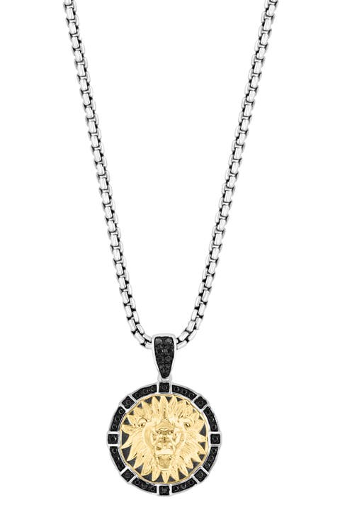 Two-Tone Black Spinel Lion Head Medallion Pendant Necklace