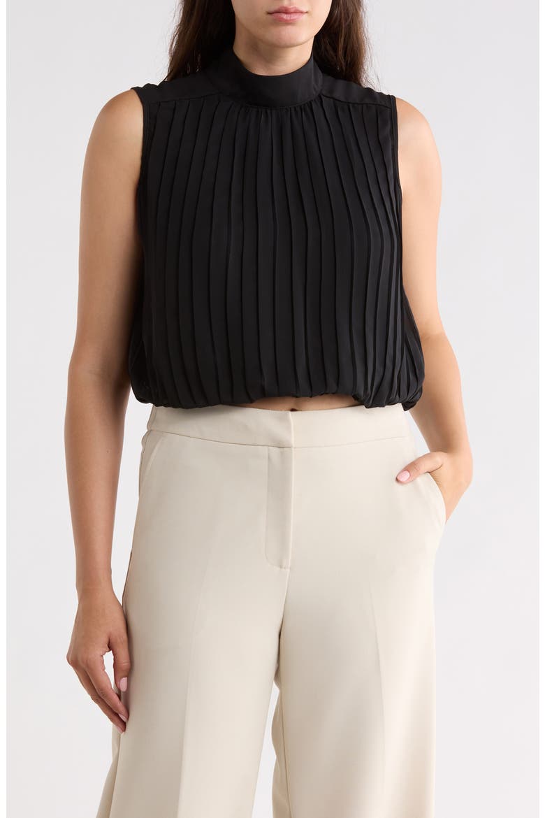Pleated Mock Neck Top, Main, color, BLACK