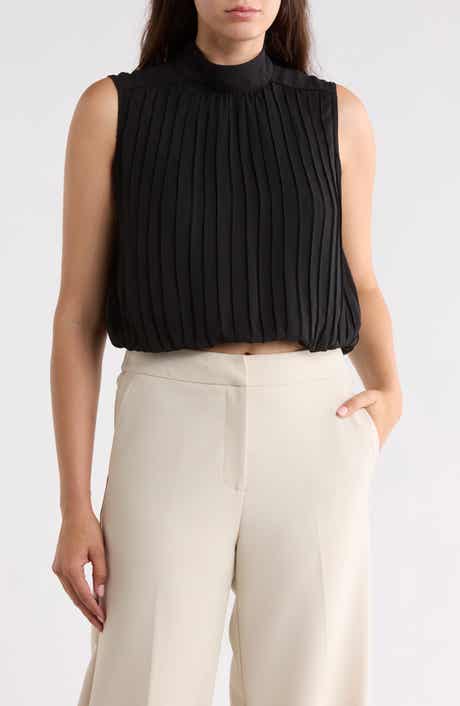 Pleated Mock Neck Top