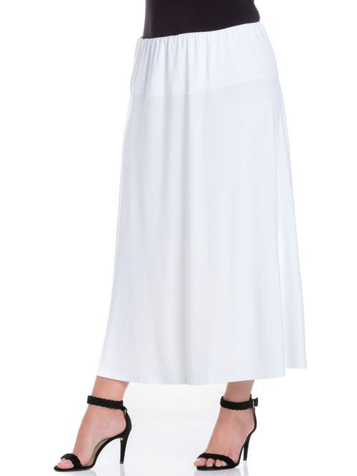 24seven Comfort Apparel Plus Size Comfortable Fit Elastic Waist Maxi Skirt In White