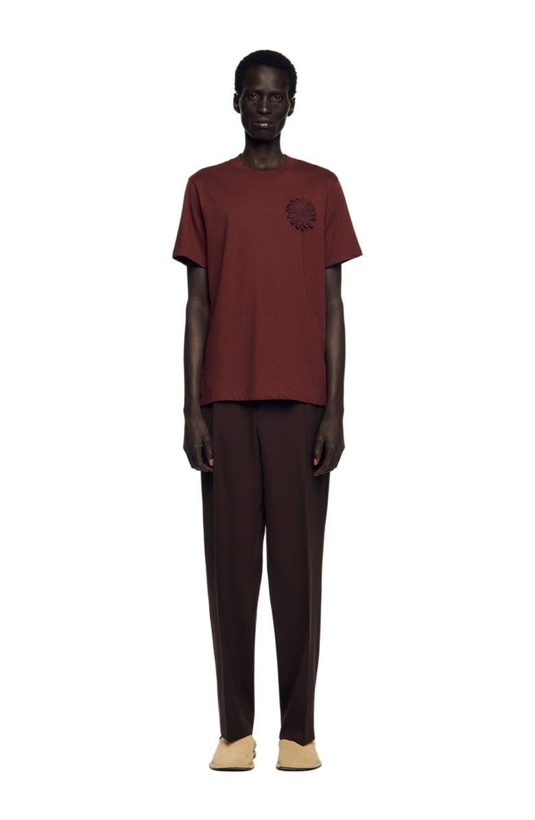 SANDRO Cotton crochet flower T-shirt, Alternate, color, Chocolate