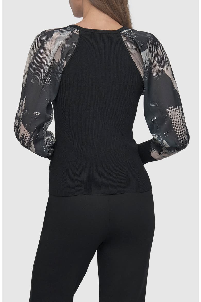 Mixed Media Long Sleeve Sweater, Alternate, color, BLACK