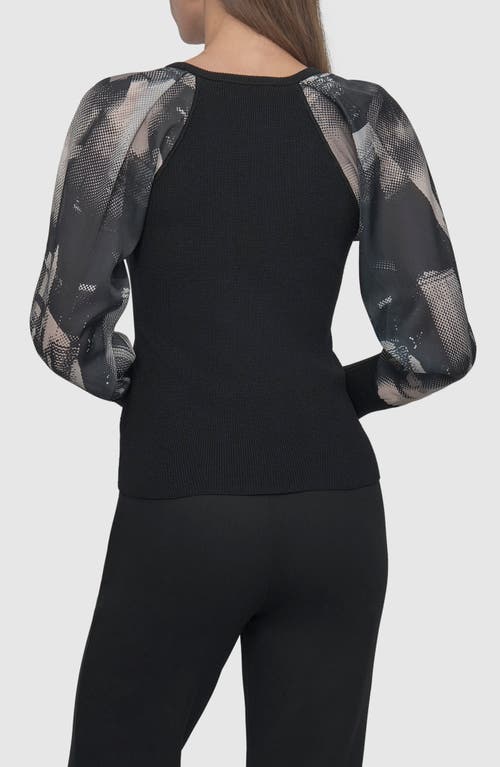 Dkny Mixed Media Long Sleeve Sweater In Black