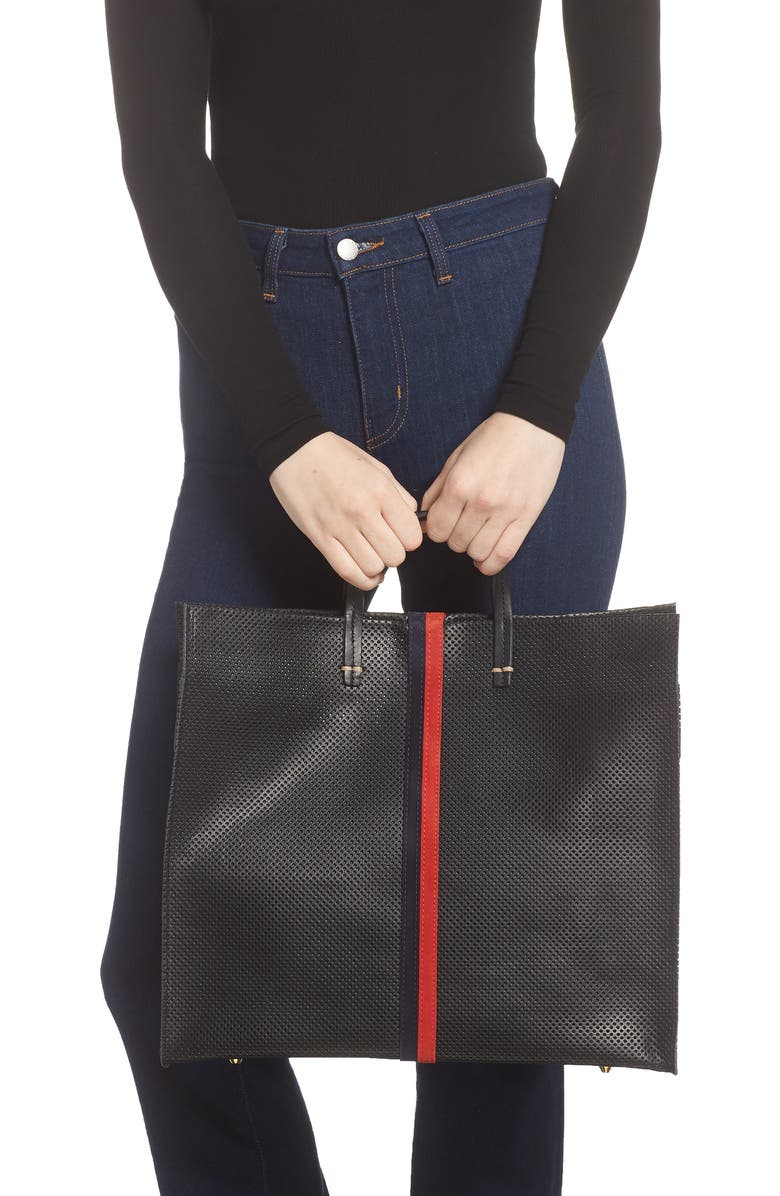 Clare V. Simple Stripe Perforated Leather Tote, Alternate, color,