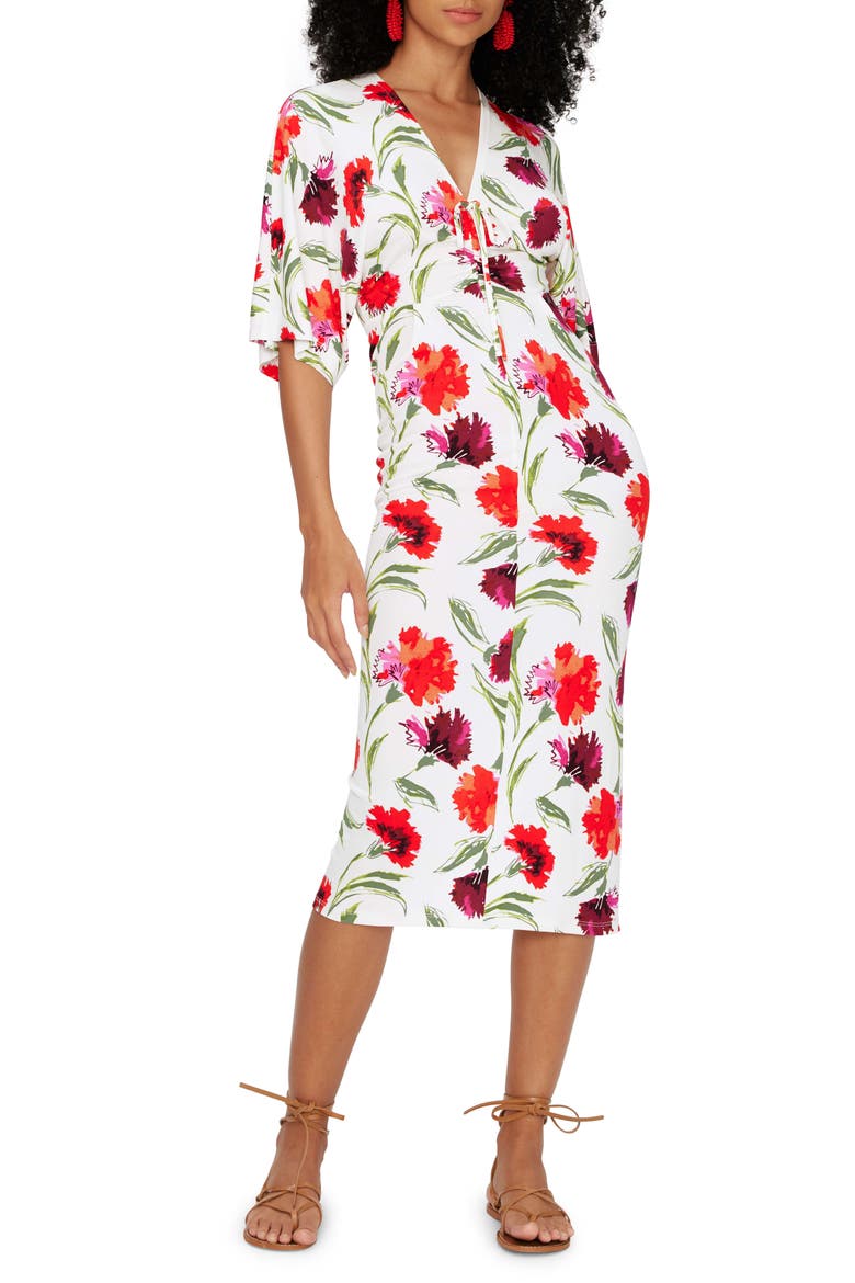 Valerie Floral Midi Dress, Main, color, DIANTHUS LARGE MED RED