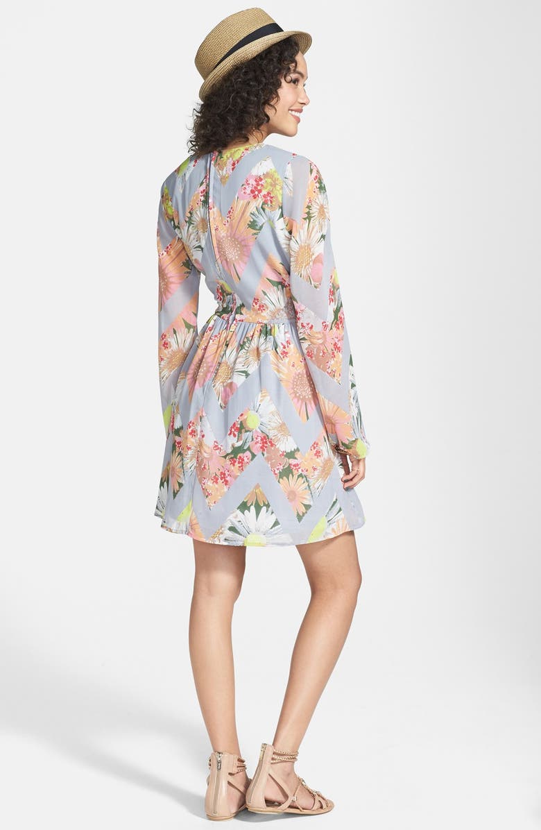 Love, Fire Fire Floral Print Faux Wrap Dress, Alternate, color,