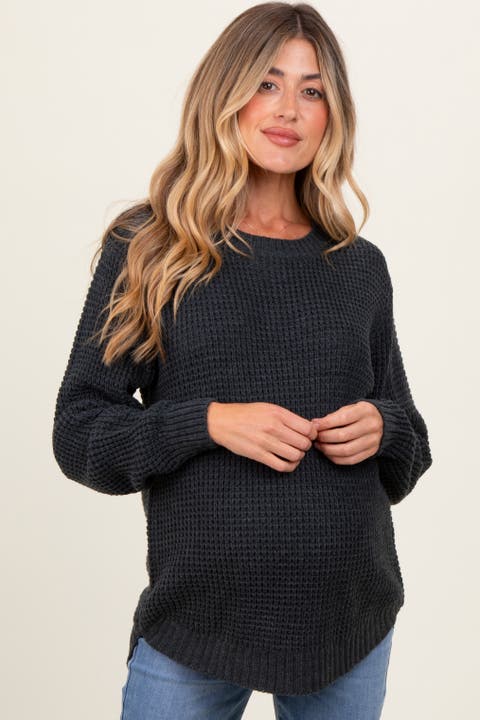 Waffle Knit Round Hem Sweater