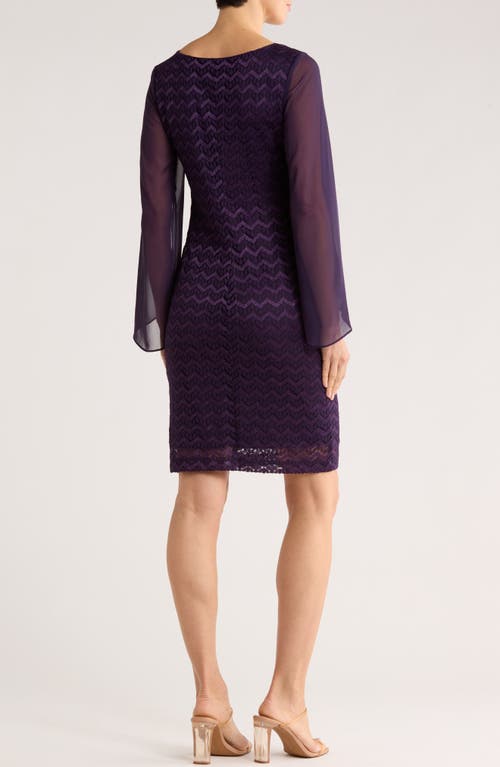 Connected Apparel Cape Sleeve Chevron Dress In Purple