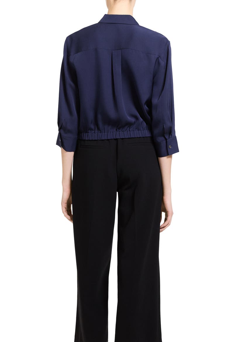 Elastic Hem Silk Button-Up Shirt, Alternate, color, MIDNIGHT NAVY - RL0