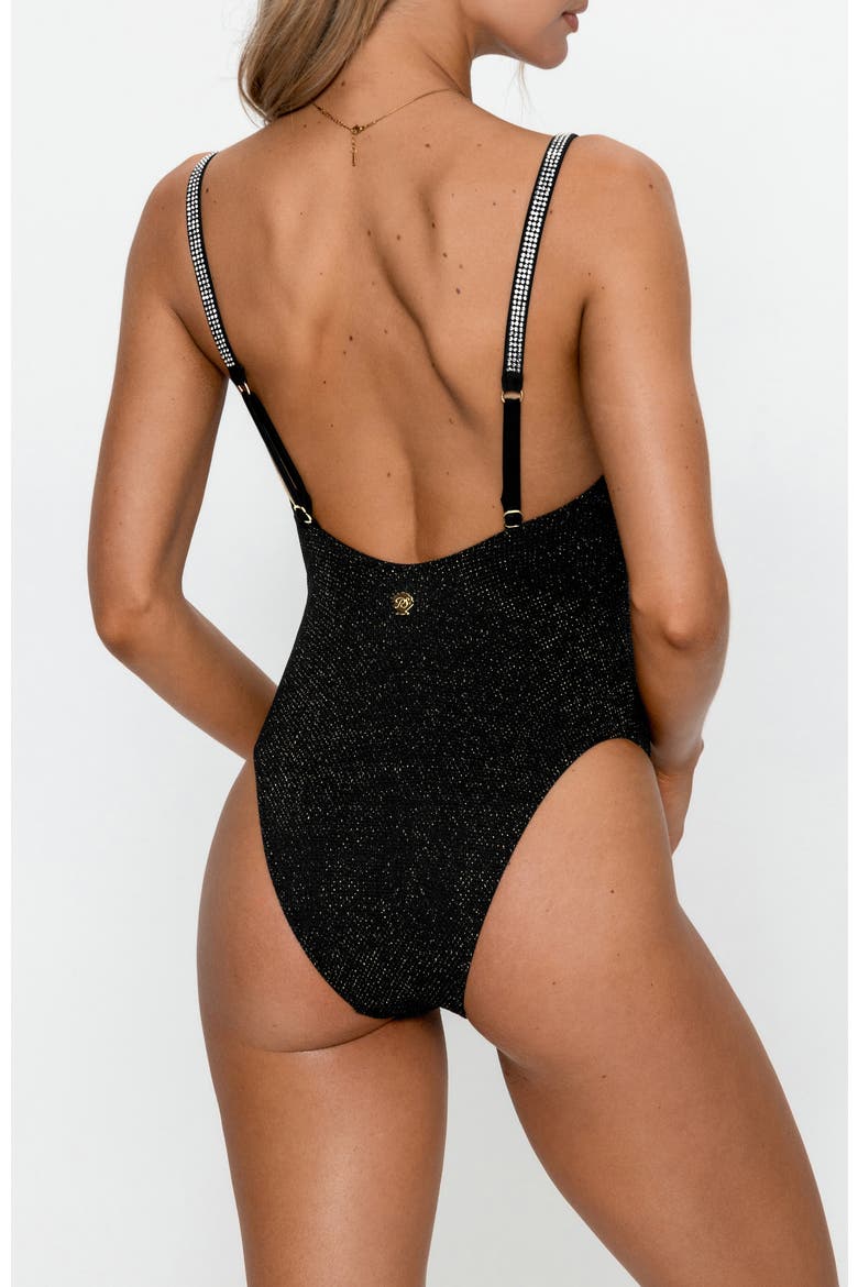 Starlight Glamour Rhinestone Strap One-Piece Swimsuit, Alternate, color, Black